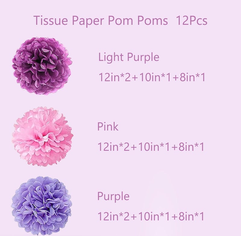 YESON Tissue Paper Pompoms Paper Flower 12 Pcs Pink,Lavender,Light Purple Paper Flower Ball for Birthday Bachelorette Wedding Baby Shower Bridal Shower Party Decoration - Image 2